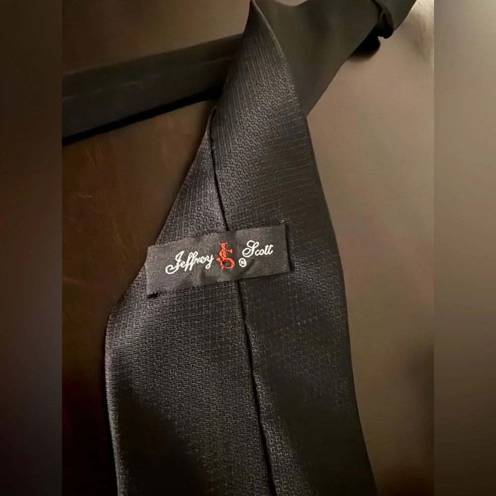Jeffrey Scott Black Embroidered Neck Tie | Leggett & Platt Gold Logo Tie Formal